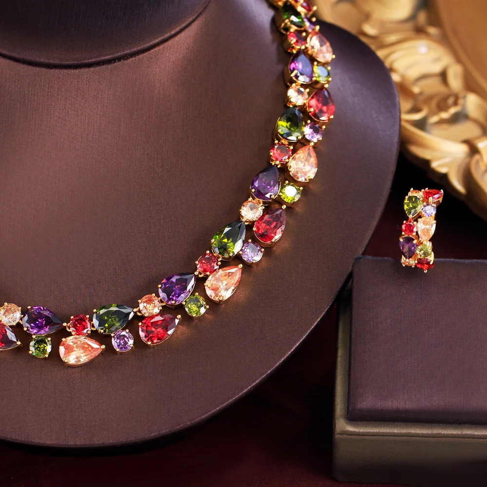 ThreeGraces Gorgeous Multicolor Zirconia Necklace and Earrings Mona Lisa Bridal Wedding Party Jewelry Set for Women T1046 250213