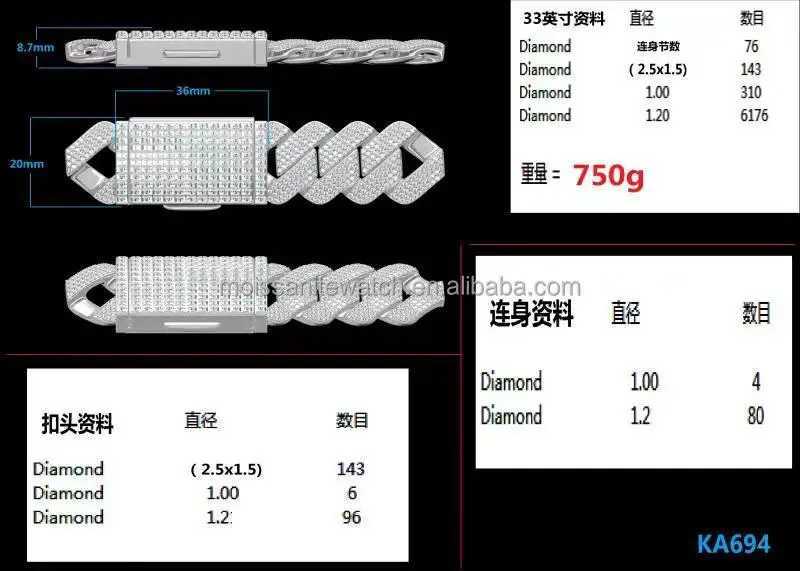 Big chain 4 row 20mm 700 grams vvs diamond miami cuban link chian S925 moissanite baguette hip hop heavy cuban link necklace