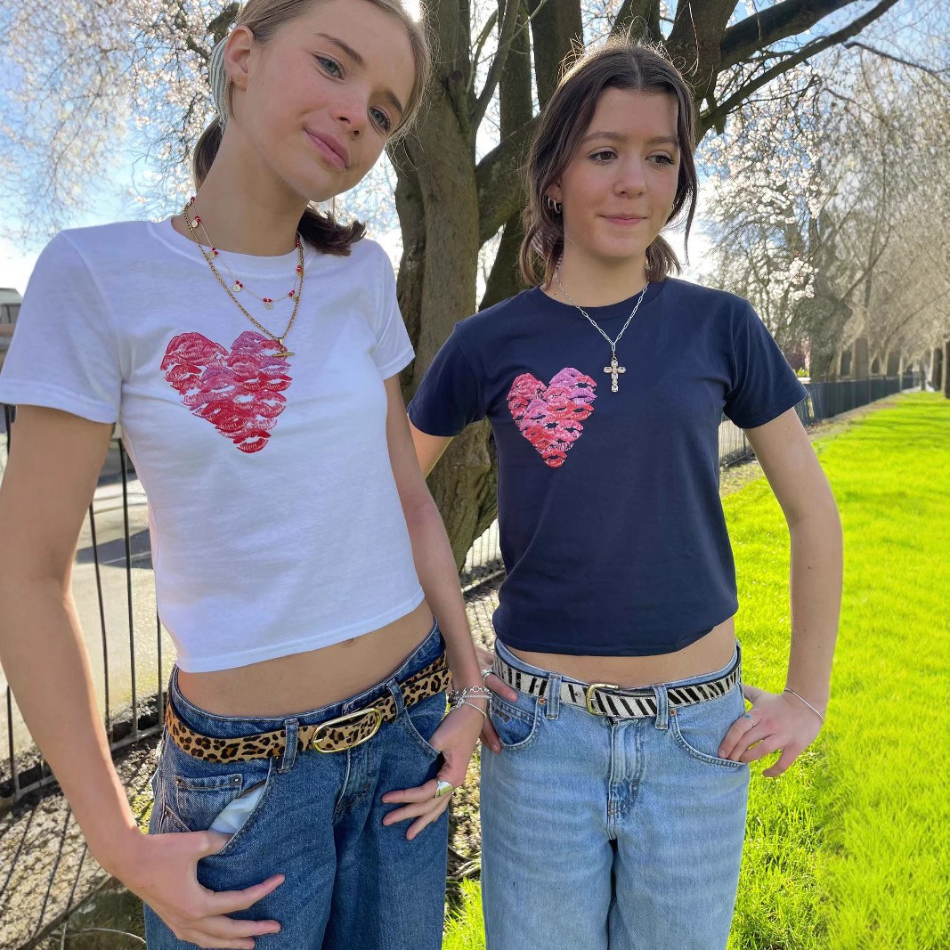 Designer Fashion Trend 2025 Spring/summer New Women Top Simple Lipstick Printed Slim Short Sleeve T-shirt