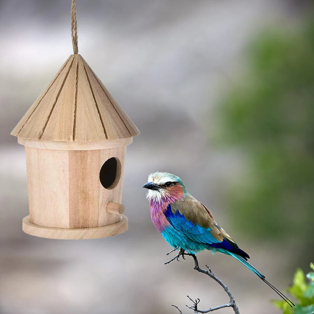 Wooden Bird Nest Hanging Bird House Natural Wooden Bird Cage Resting Place for Birds 250206