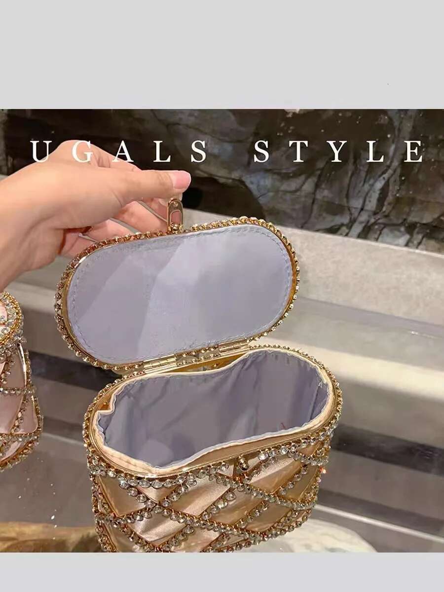 Metal Cage Crystal Dias Evening Hollow Out Pearl Beaded Women's Handbag Wedding Party Clutch Purse Crossbody Bag