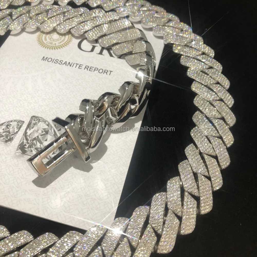 Big chain 4 row 20mm 700 grams vvs diamond miami cuban link chian S925 moissanite baguette hip hop heavy cuban link necklace