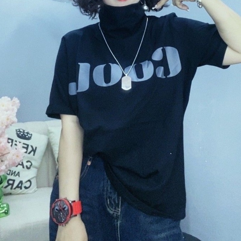 Designer Fashion Trend 2025 Autumn/winter Cotton Loose Versatile Top With Letter Design Sense Half Sleeve Bottom Shirt Women's Wear