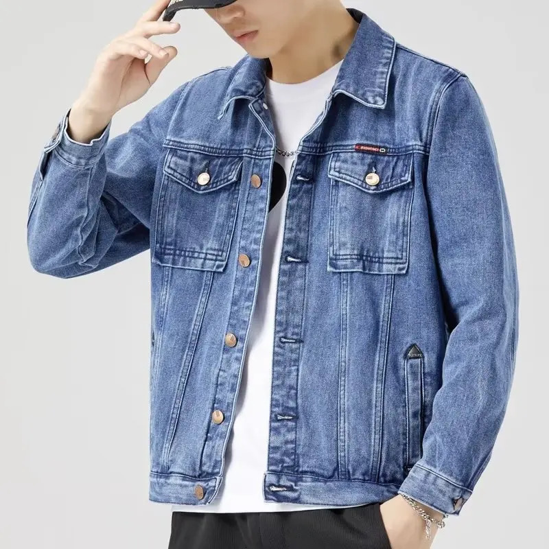 Denim Jacket Men Fashion Motorcycle Jeans Jackets Mens Causal Oversized Cotton Casual Black Blue Man Outerwear Coat 250212