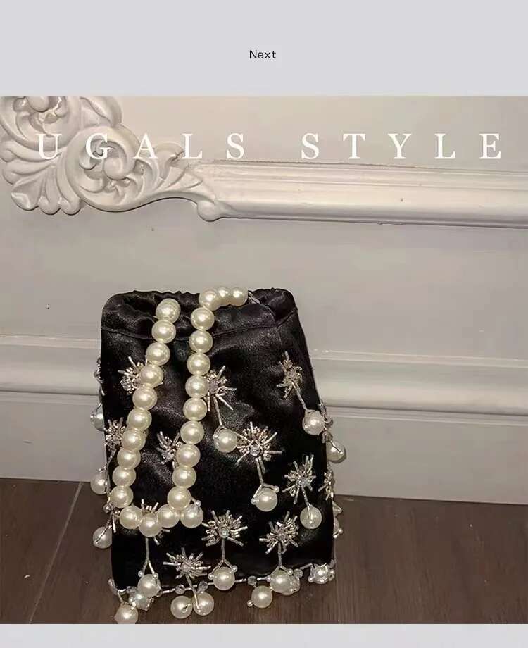 Pearl Beaded Women's Handbag Fashion Beads Beading Handmade Veet Evening Wedding Party Clutch Purse Female Crossbody Bag