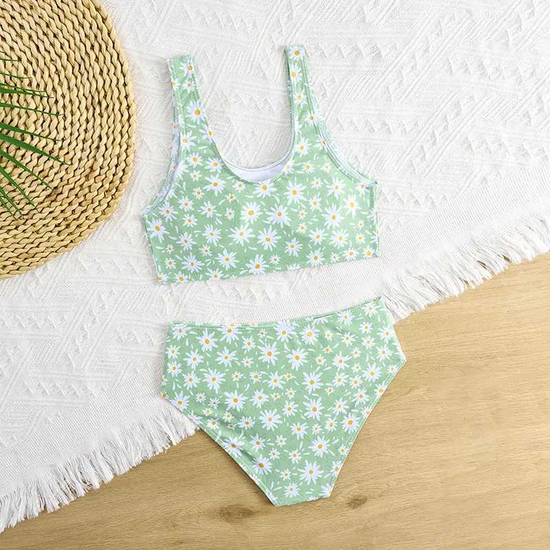 2025 Floral Girls Swimsuit High Waist Bikini Kids Swimwear Female Childrens Bathers Bathing Swimming Swim Suit Summer BeachwearXJ250214