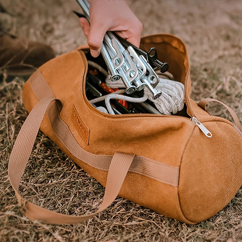 Camping Accessory Storage Bag Double Layer Thickened Cylinder Tent Stake Outdoor Peg Ropes Organiser Portable Gear 250118