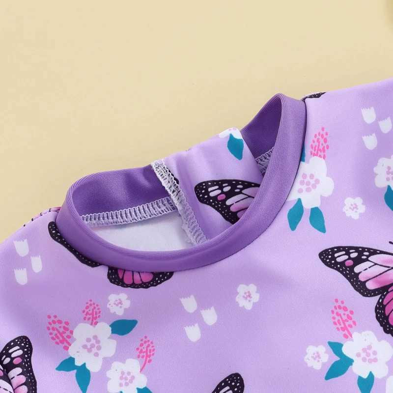 Baby Girls Bikini Swimwear Rash Guard Long Sleeve Flower Butterfly Print Bow Summer Swimming Bathing Swimsuit BeachwearXJ250214