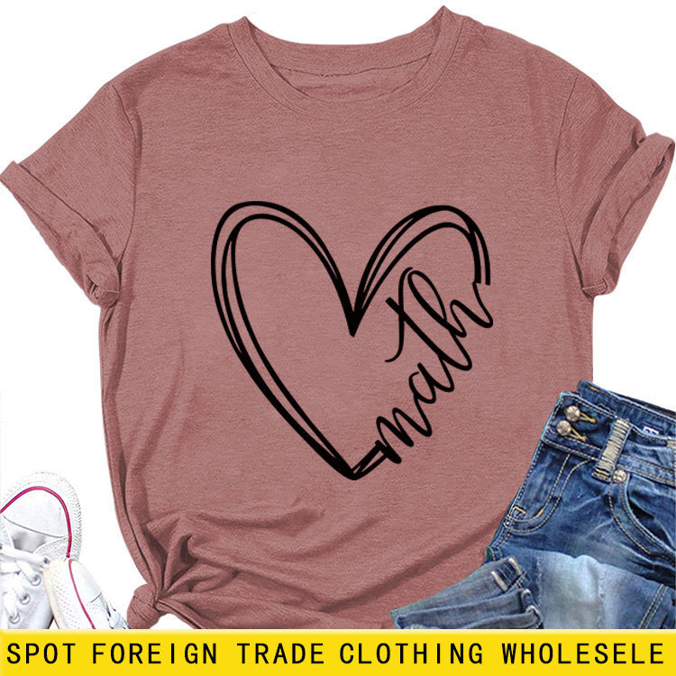 Designer Free Shipping Math Heart Summer New Short Sleeve Women's Fashion Trend T-shirt Large