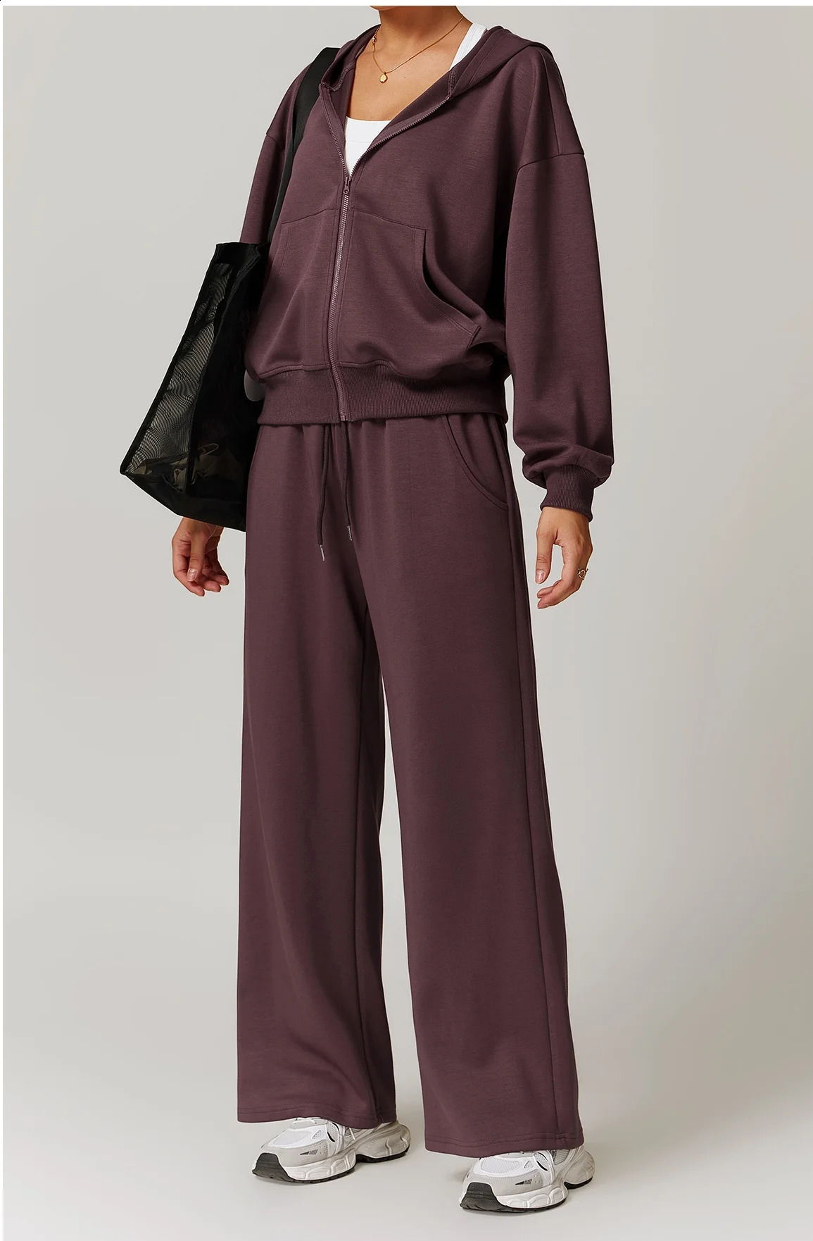 Tracksuit Women Casual Hoodies Sweatshirt Pant Set Long Sleeve Zipper Pocket Hoodies Coat Drawstring Sweatpants Sport Suit 250210