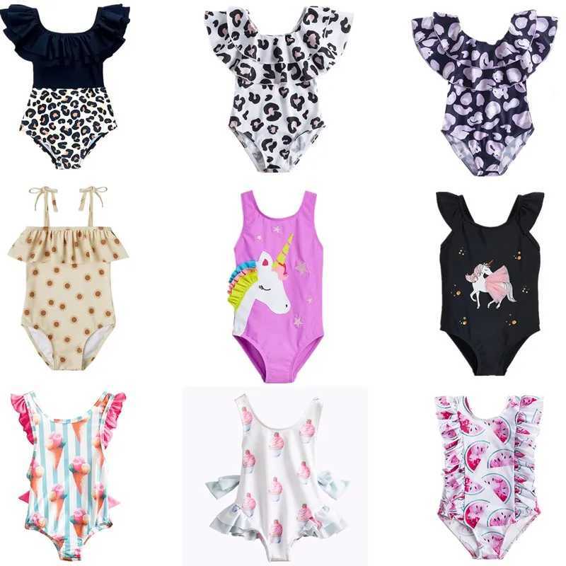 One Piece Girl Swimsuits 1 2 3 4 5 Year Baby Printed Swimwear Summer Beach Bathing Bikini Clothes Kids Bow Seaside Swimming WearXJ250214