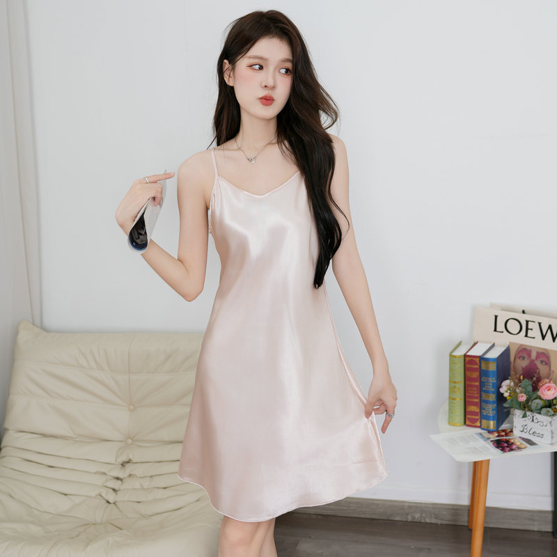 X134-Women's Nightdress Imitation Cotton Printed Lace Stitching V-neck Long Sleeve Long Dress Home Clothes Pajamas Women