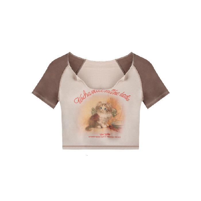 Designer American Cotton Women's Cat Sleeve T-shirt 2025 Summer New Style Girl Slimming Short Sweet And Spicy Top