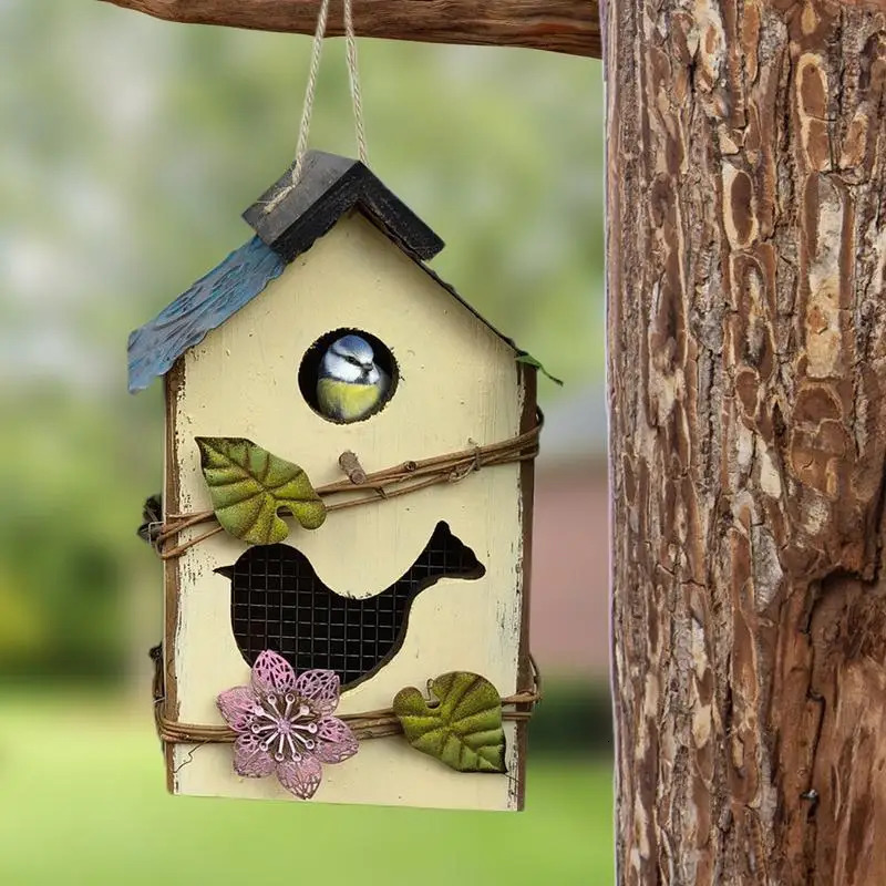 Wooden Birdhouse Hangable Sturdy Bird Houses Multifunctional Protective Bird Cage For Outside Garden Decor 250206