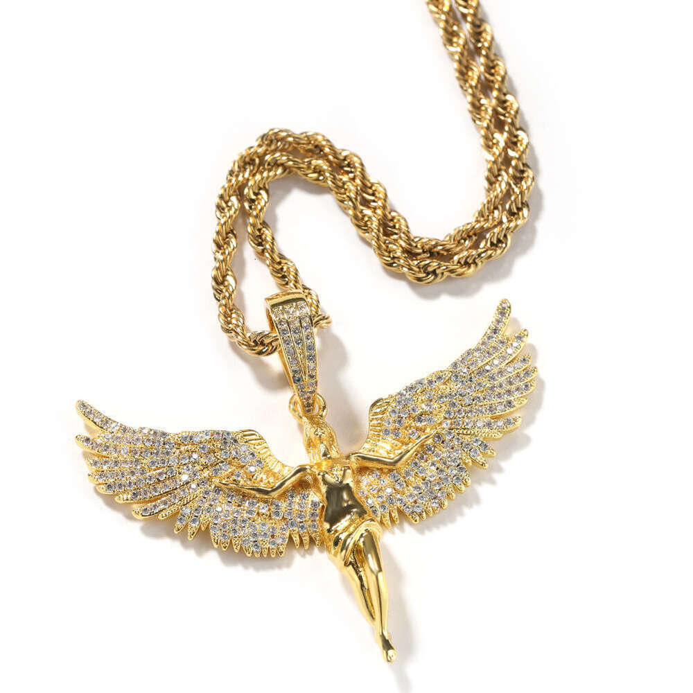 Jewelry neutral style gold studded angel wings men and women rap hip-hop necklace