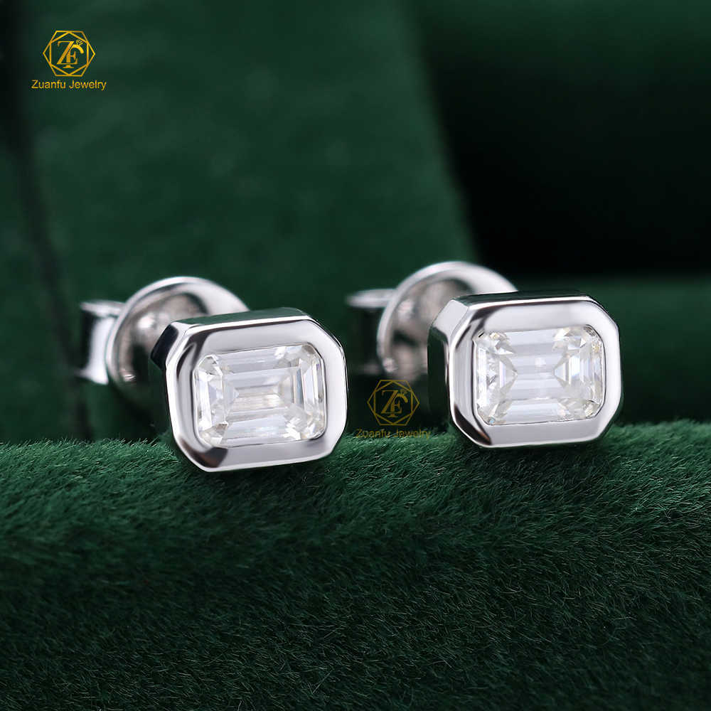 Factory Direct Sale Cheap Price 925 Sterling Silver Rose Gold Plated 3x4MM Emerald Cut Moissanite Stud Earrings Jewelry