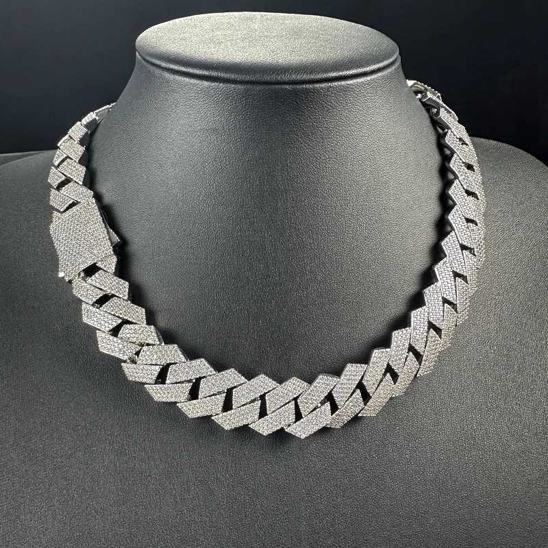 Mens Iced Out Clasp 15mm18mm Cuban Link Chain Sterling Silver S925 White Gold Plated Vvs Moissanite Cuban