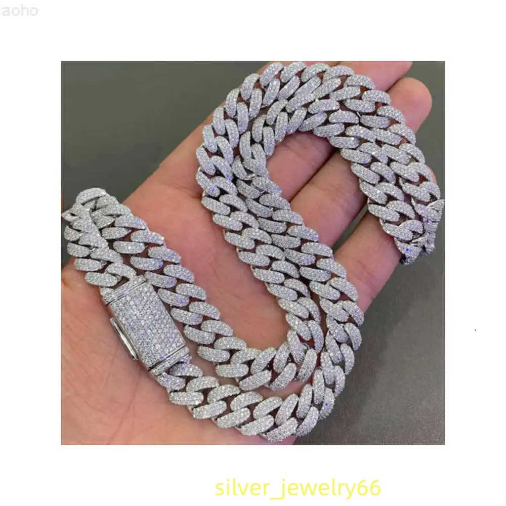 Arrival 14mm Miami Cuban Link Chain Vvs Moissanite Diamond Stubbed 925 Sterling Silver White Gold Plated
