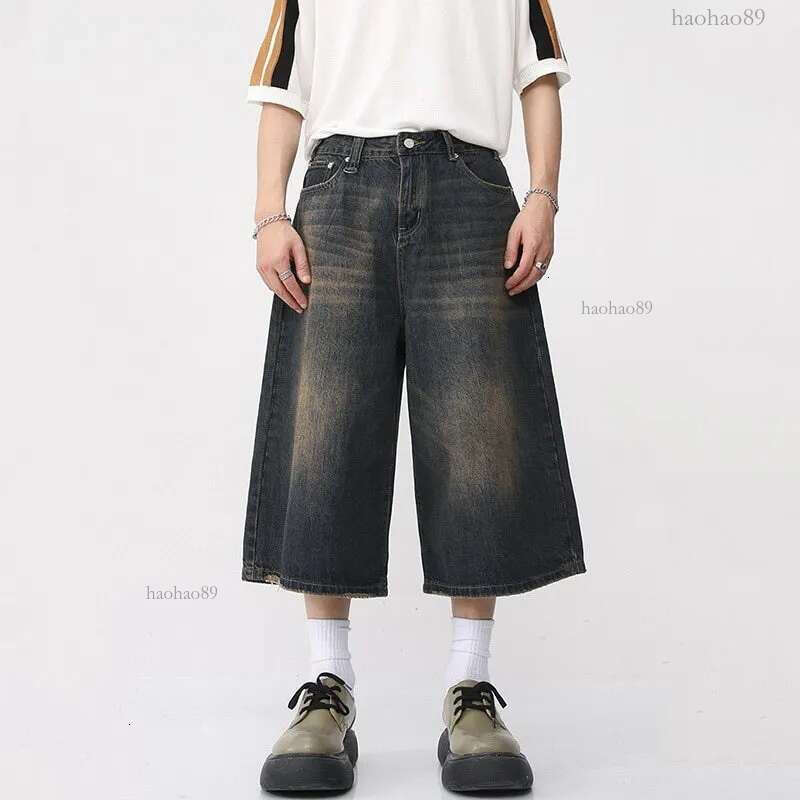 Men's Shorts Y2K Mens Vintage Streetwear Breeches Korean Harajuku Denim Wide Leg Trouser Short Pants Grunge Bermudas Jeans Clothes 230725