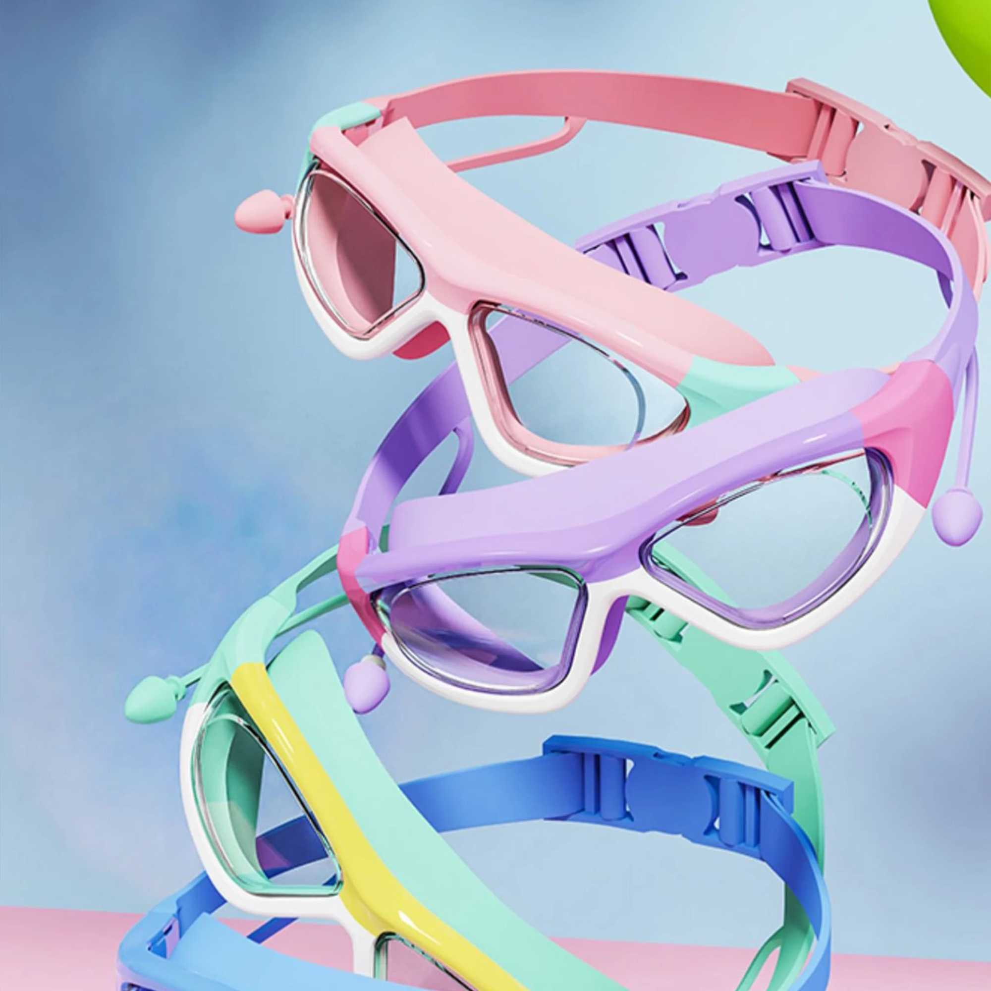 Childrens small frame swimming goggles with earplugs Childrens anti-fog swimming glasses Boys Girls Pool beach glasses Z250215