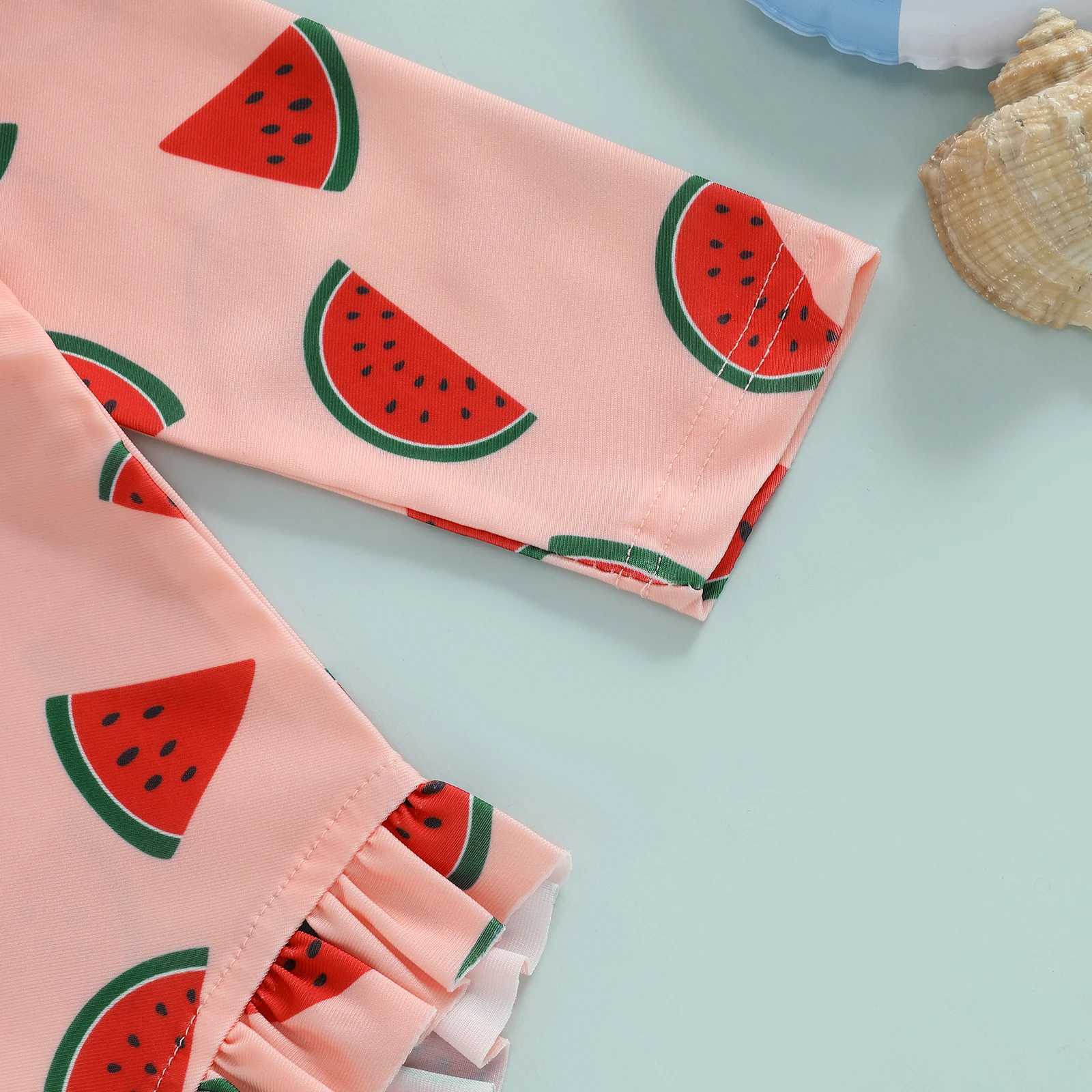 MISOWMNJOY Baby Girls Swimwear with Swim Caps Fashion Summer Rash Guard Swimsuit Fruit Print Long Sleeve Zipper Kid Bathing SuitXJ250214
