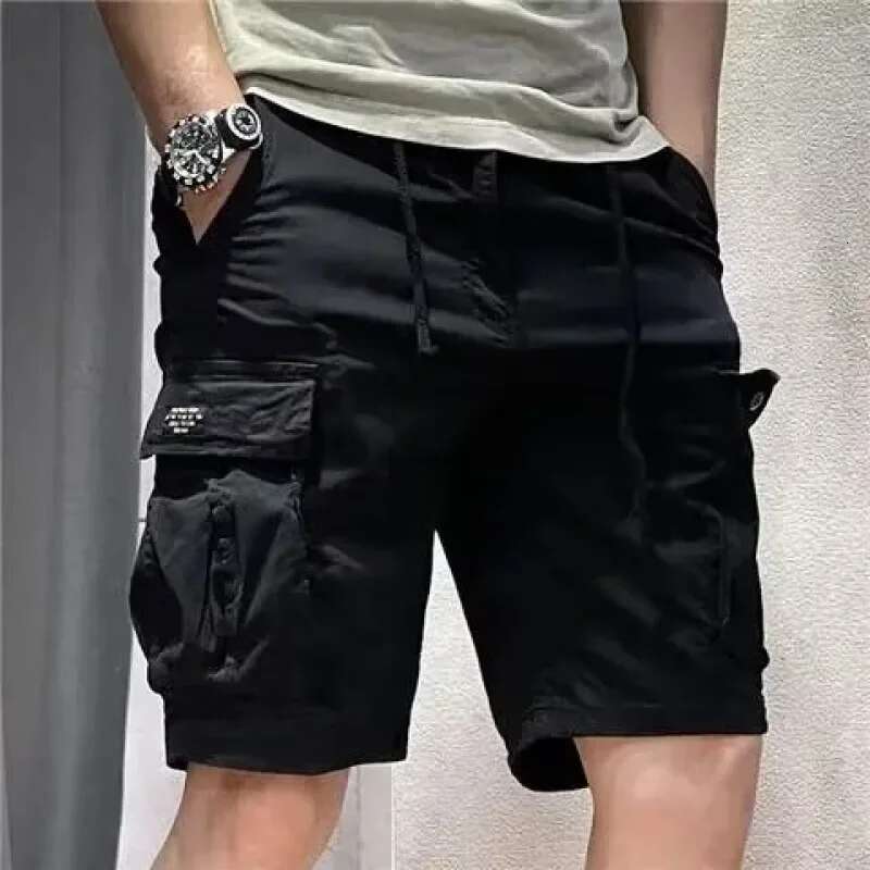 Men's Loose Fit Casual Shorts Summer Thin Section Five Piece Work Drawstring Leather Belt Straight Leg Mid Trousers Mul