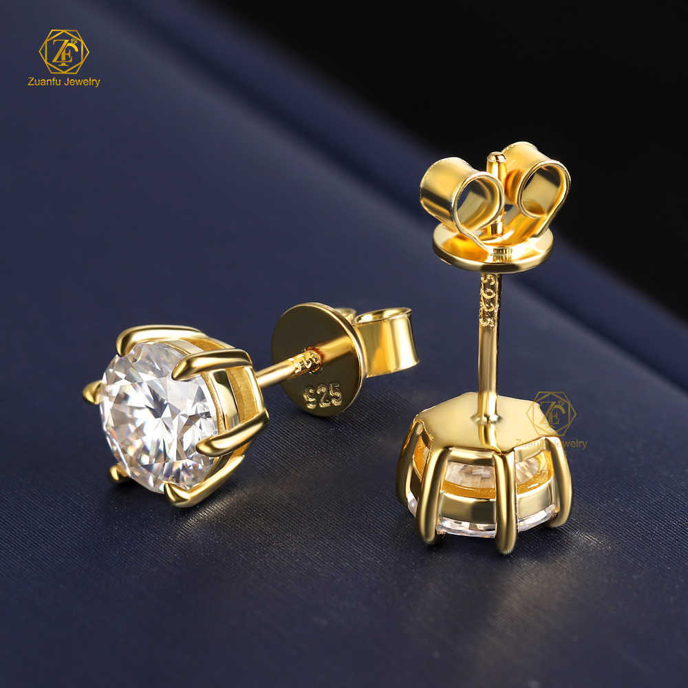 Luxury Classic 925 Sterling Silver 6.5mm 1Carat D VVS Moissanite Diamond Women Stud Earrings