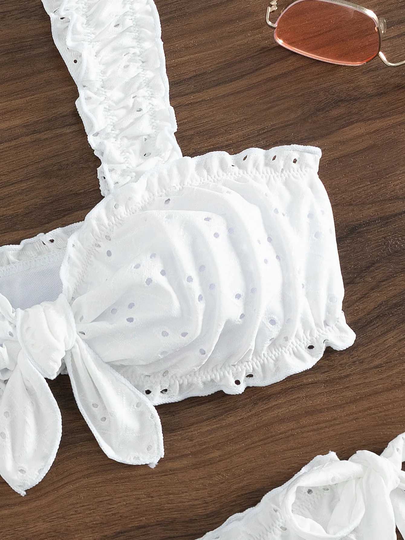 Schiffy Knot Front Tie Bikini 2024 White Swimsuit Womens Swimsuit Womens Swimsuit Sexy SwimsuitW250214