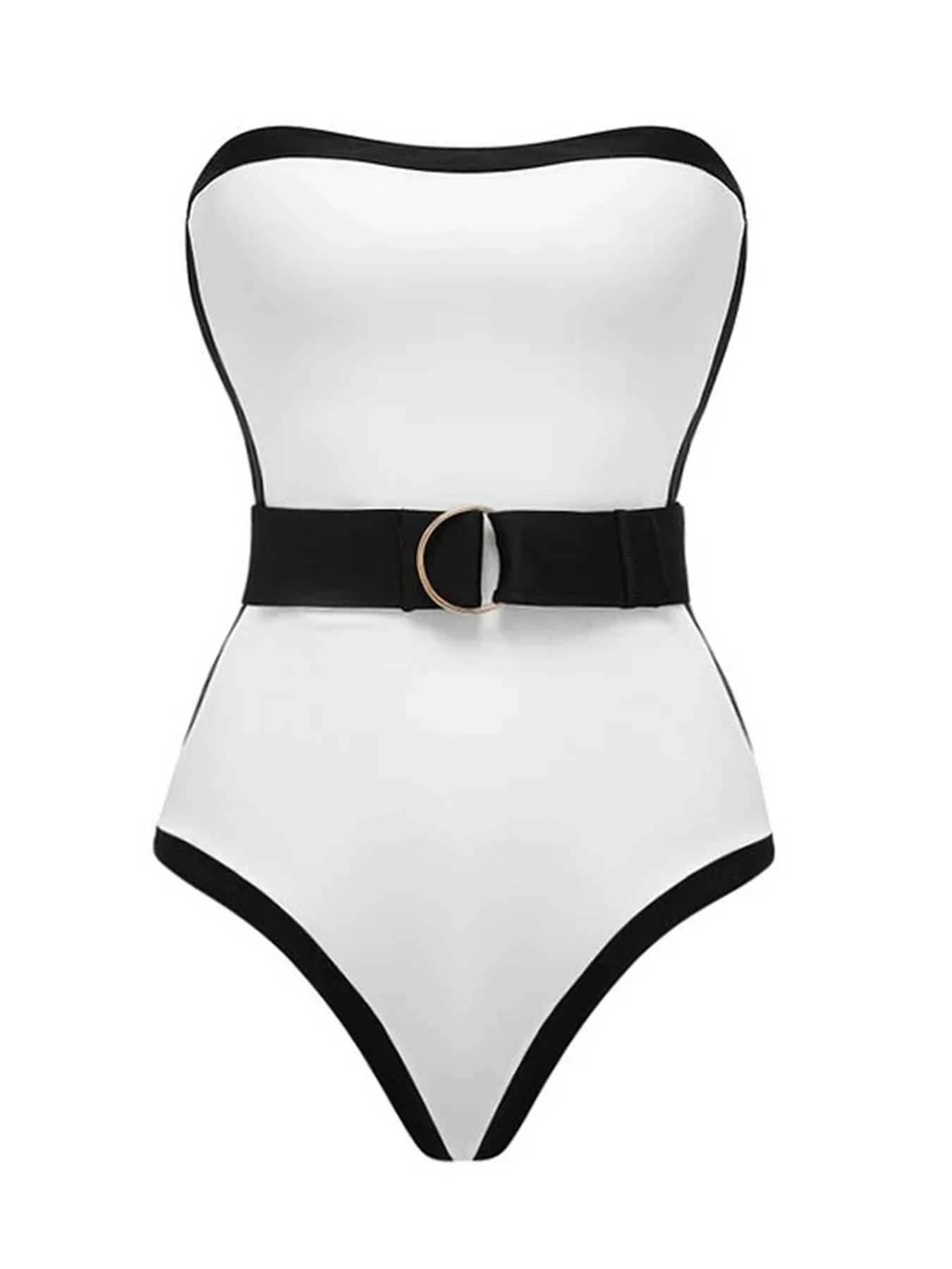 2024 new black and white contrasting one-piece womens swimsuit shoulder swimsuit womens swimsuit Monokini swimsuitW250214