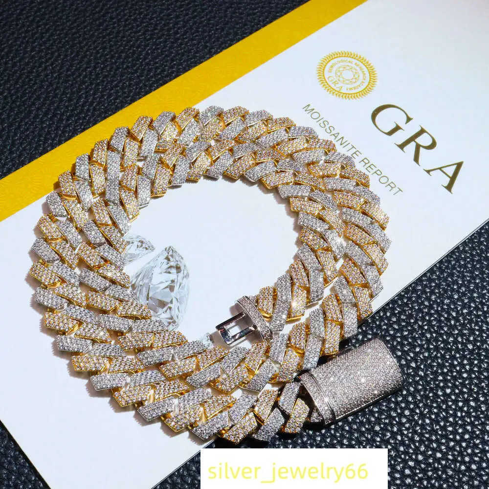 Two Color Iced Out Pass Diamond Tester Vvs Moissanite Jewelry Necklace Bracelet for Men Women 13mm Cuban Link Chain