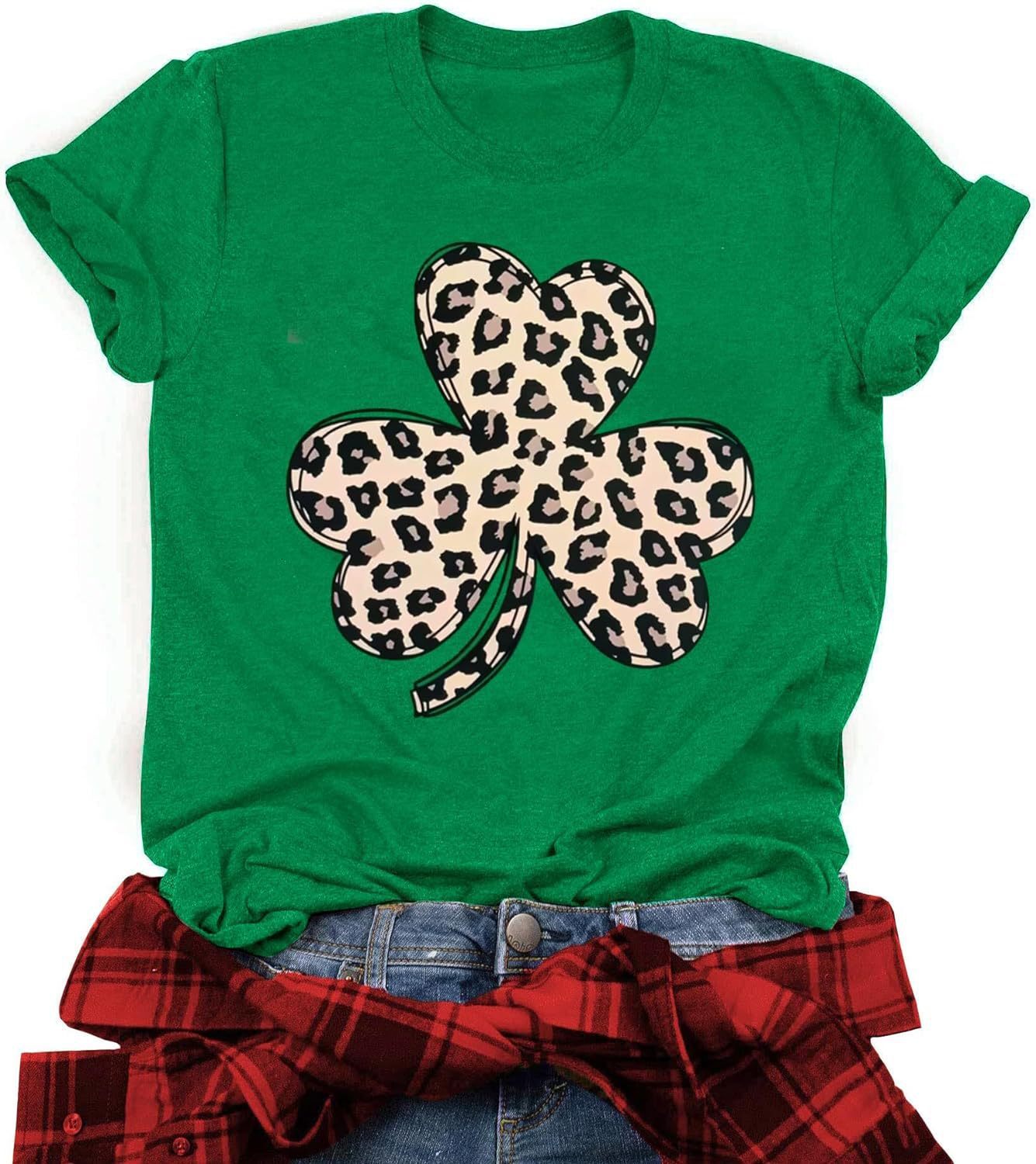 Designer Fashion Trendy St. Patrick Day Women T-shirt Blessings Lucky Irish Clover Green Short Sleeve