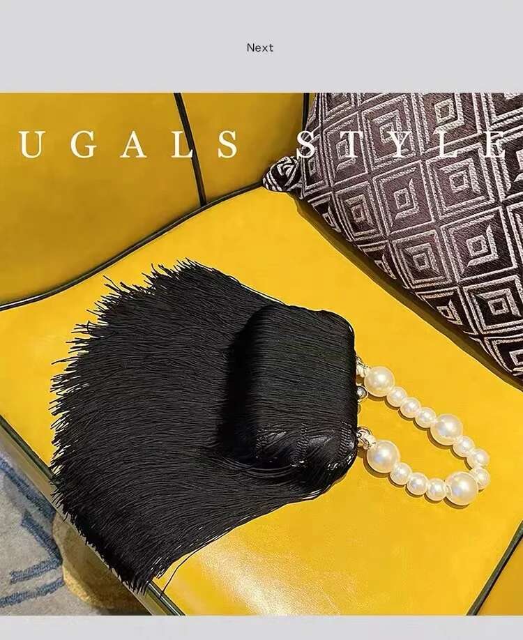 Fashion Long Tassel Women's Handbag Pearl Beading Handheld Evening Wedding Party Clutch Purse Shoulder Crossbody Bag Armpit