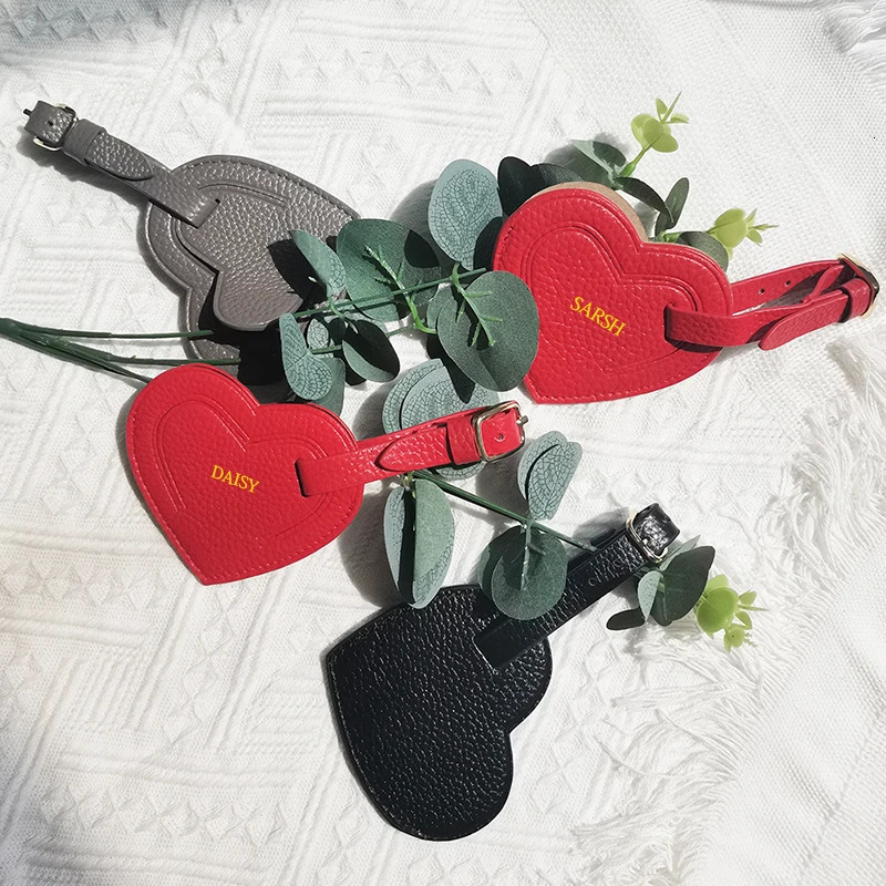 Travel Custom Initials Luggage Tag Genuine Leather Heart Fashion Suitcase Label Business Trip Address Name Card Holder 250207