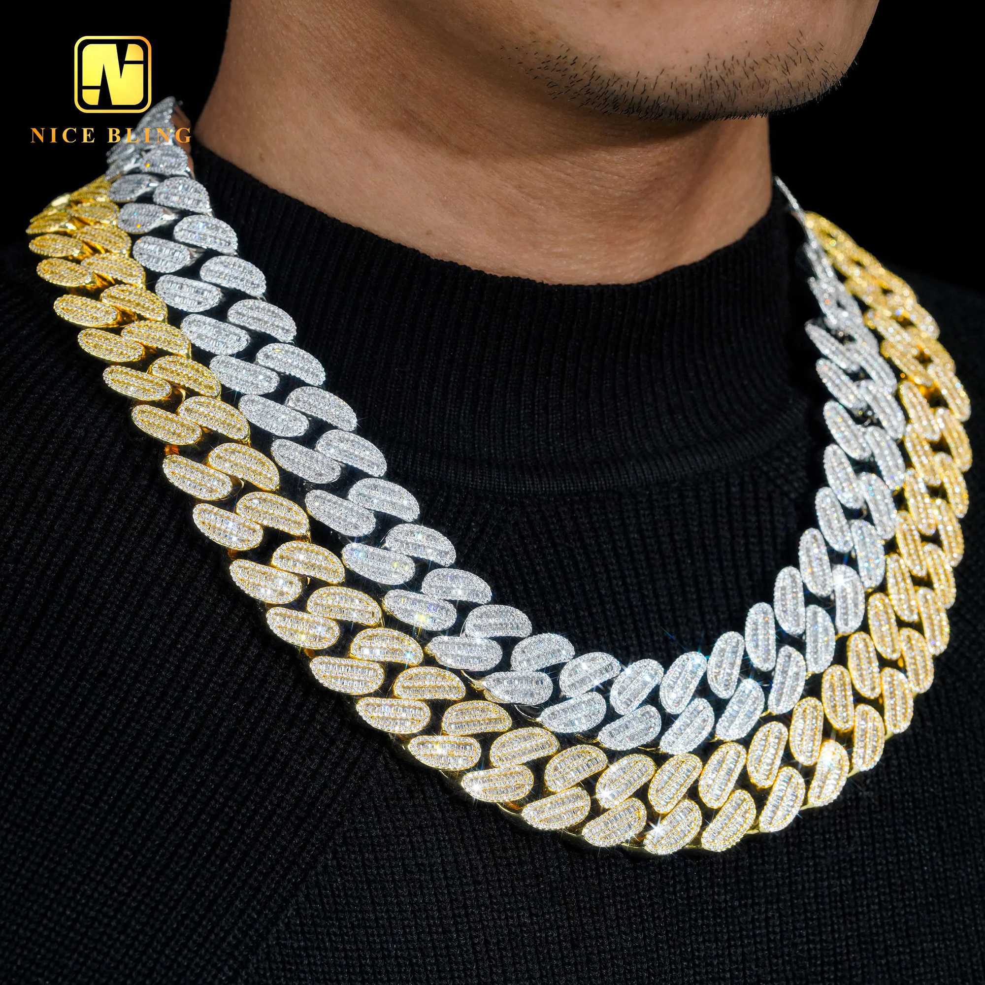 Luxury Thick Baguette Cz Cuban Link Chains Factory Price Iced Out Hip Hop Jewelry Brass 20mm Cubic Zirconia Necklaces for Men