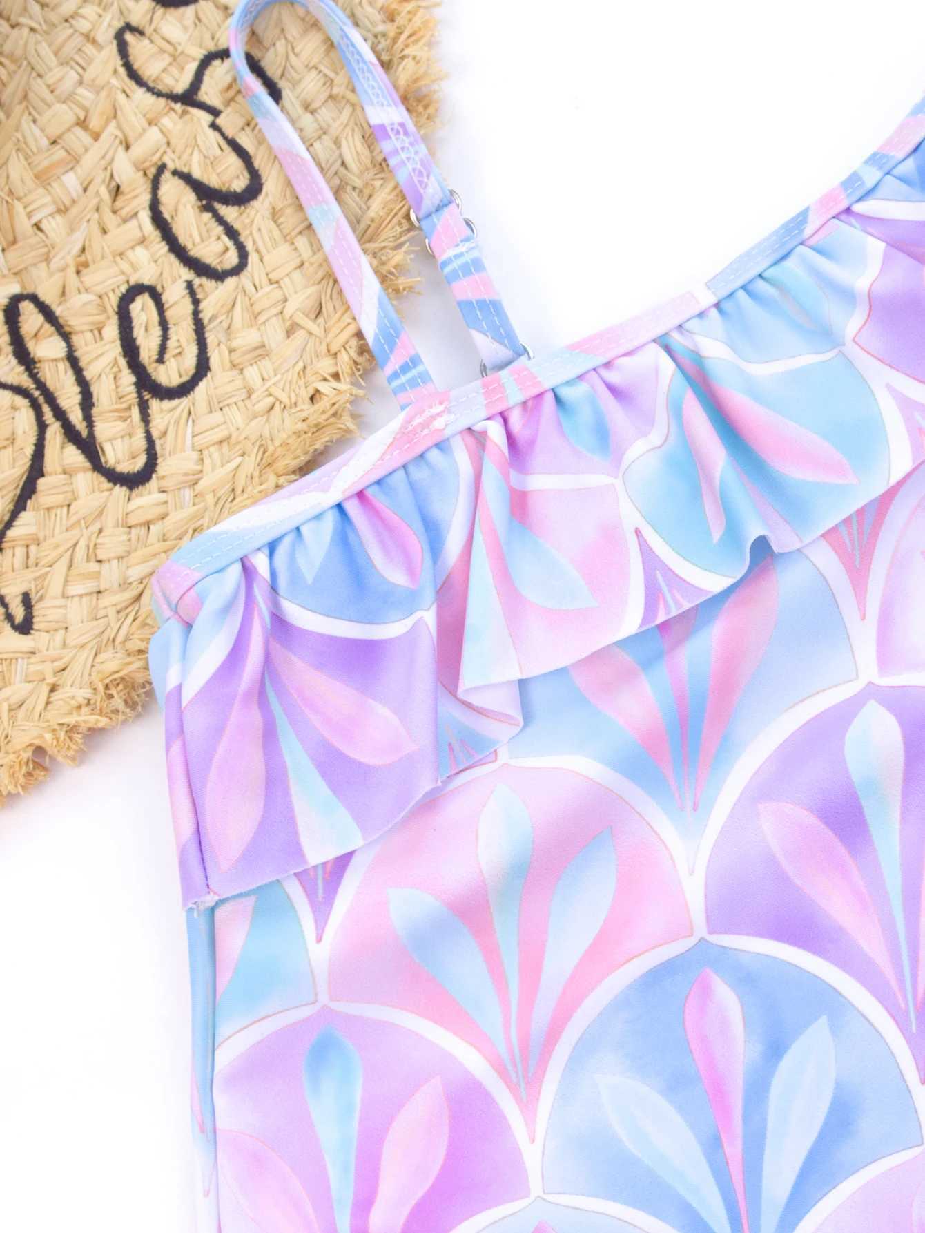 2024 Girls Ruffle Bikini Swimsuit Gradient Leopard Floral Animal Kids Swimwear Children Bikini Rainbow Bathing Set 459XJ250214