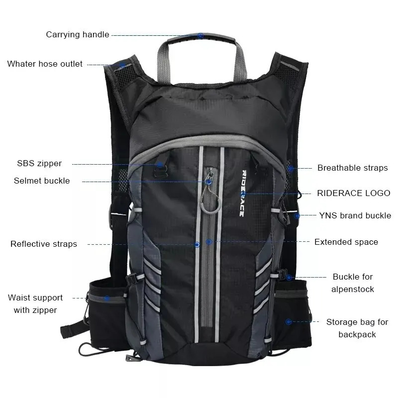RIDERACE Bicycle Water Bag Foldable 10L Sport Outdoor Hiking Portable Breathable For Cycling Road Bike Pouch Hydration Backpack 250214