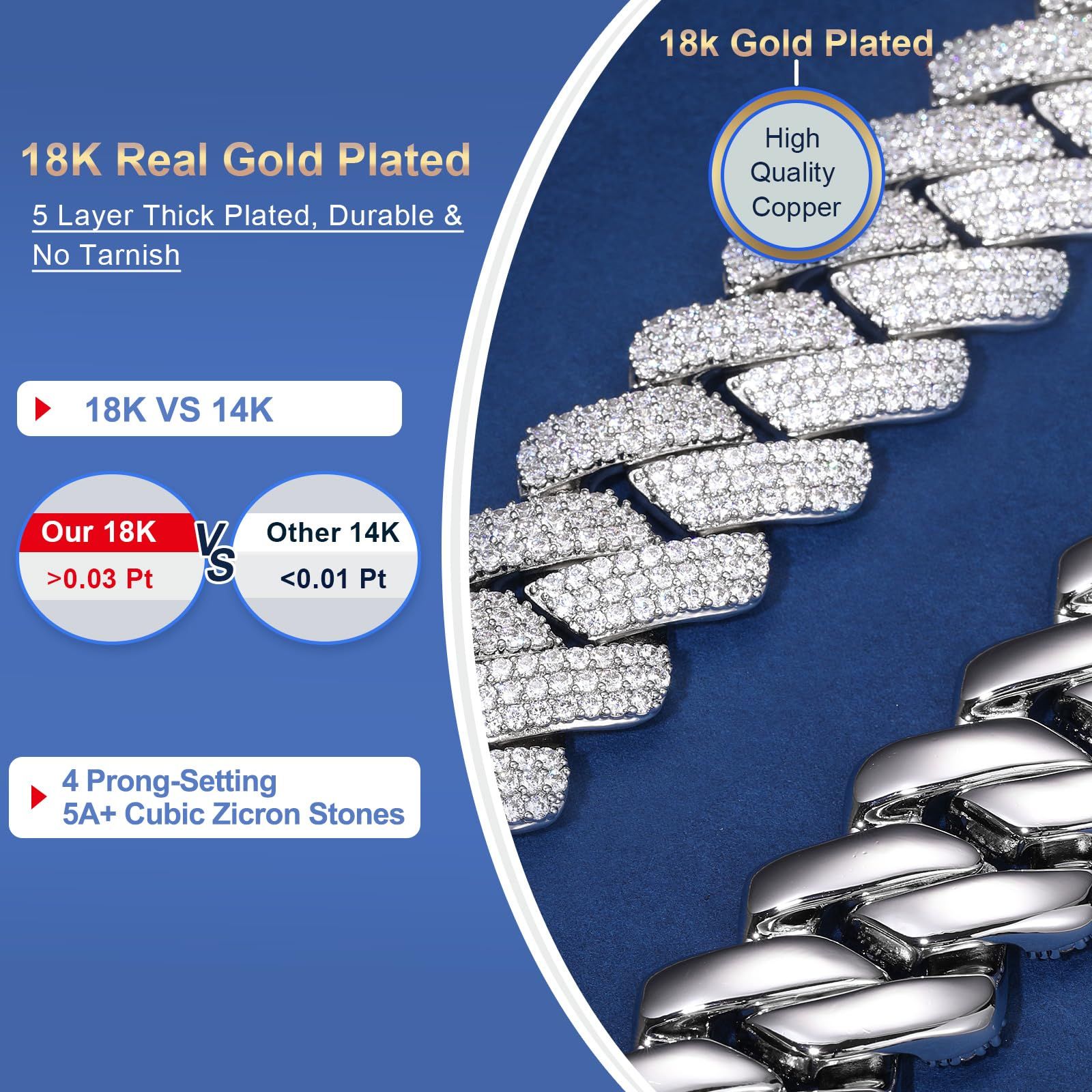miami cuban link necklace designer for men 3 row bling cz dia chain 20MM W choker iced out chains necklaces gold plate hip hop jewelry woman gift