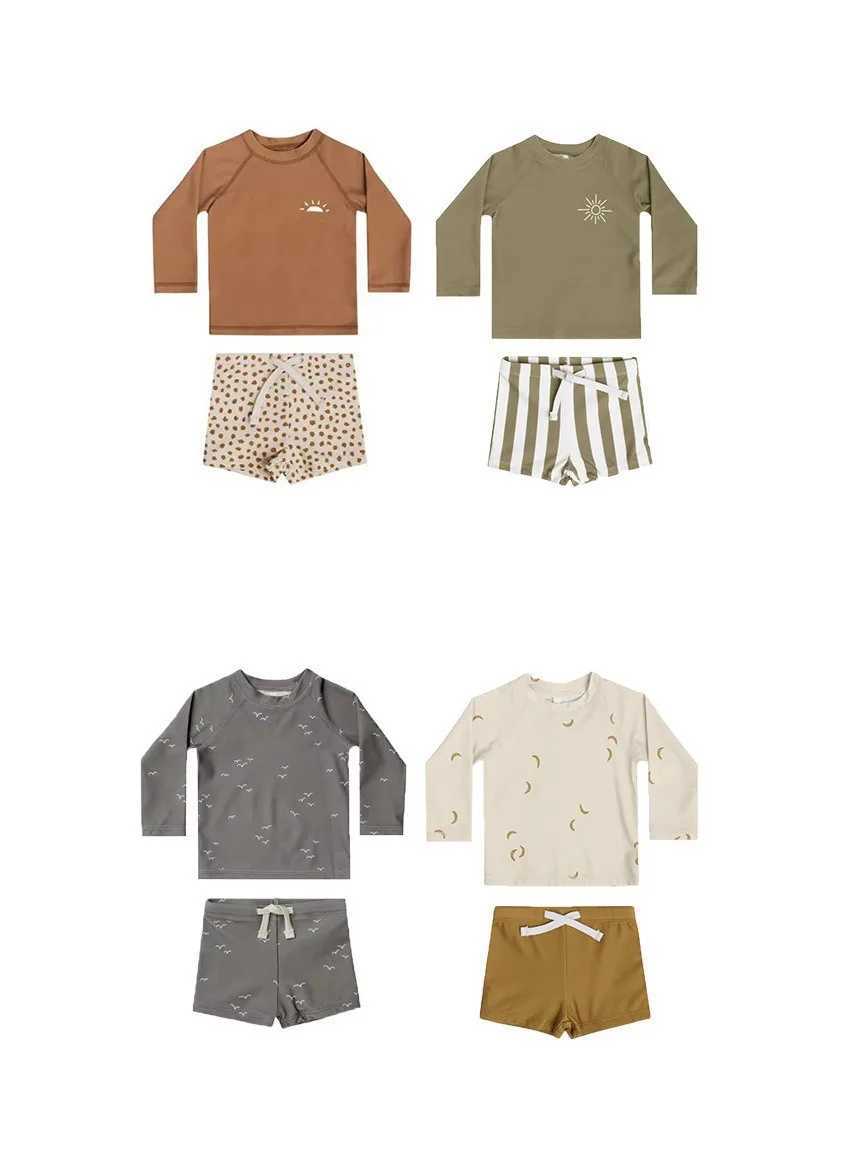 Boys split long-sleeved swimsuit swimming cap swimming trunks set quick-drying clothesXJ250214