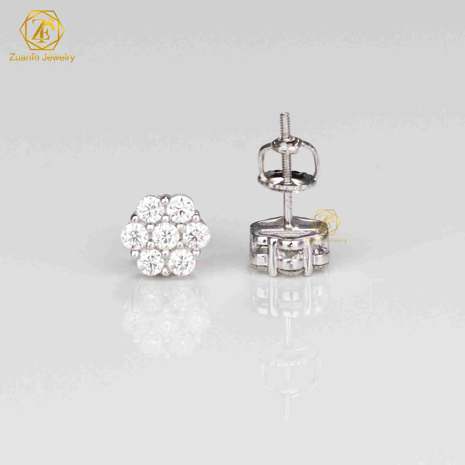 Trendy 925 Sterling Silver D VVS1 Moissanite Diamond Flowers Shape Stud Earrings for Women Christmas Gift Party