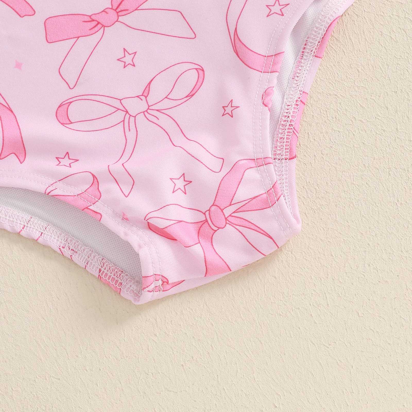 Kids Girls Sleeveless Bikini Swimsuit Cute Elastic Bow Print Strap Children Swimwear for Summer Beach Bathing SuitXJ250214