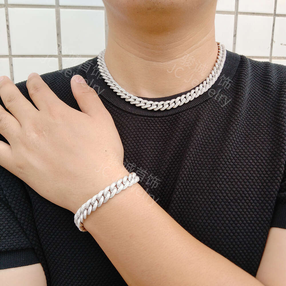 10mm Copper Micro Inlaid moissanite Cuban Necklace Hip Hop Unisex