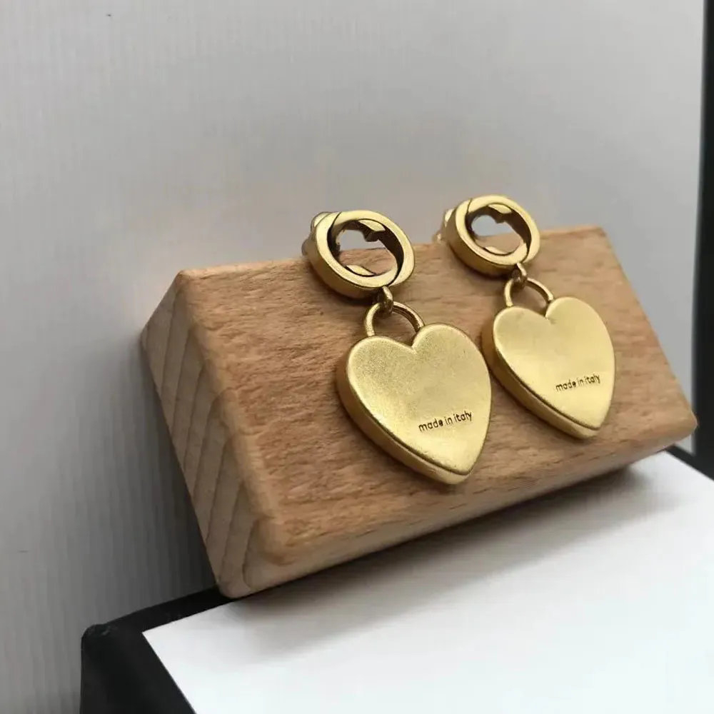 Vintage Brand Heart shape Dangle Earrings Luxury Earrings Designer Jewelry 18K Gold Plated Diamond Earrings Women Wedding Party Gift