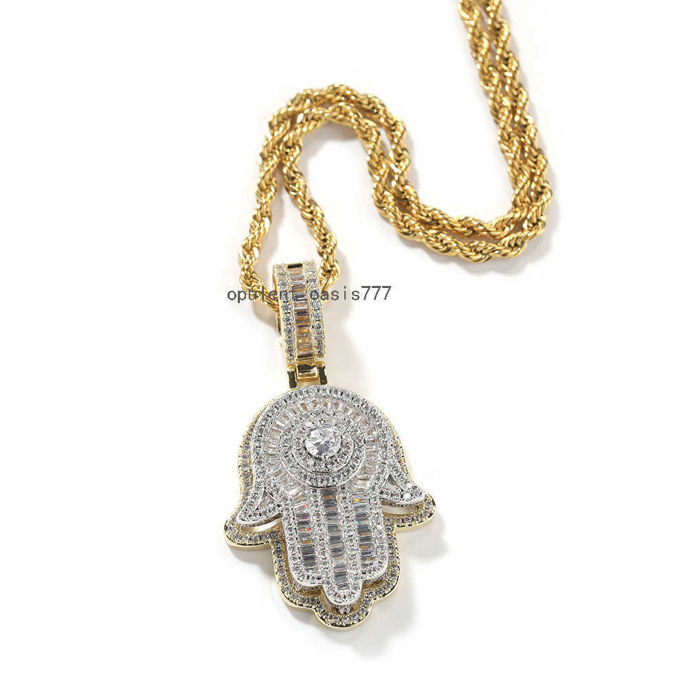 High Quality New European American Double Layer Hamsa Hand Gold Plated Jewelry Pendants Fatimas Hand Necklace