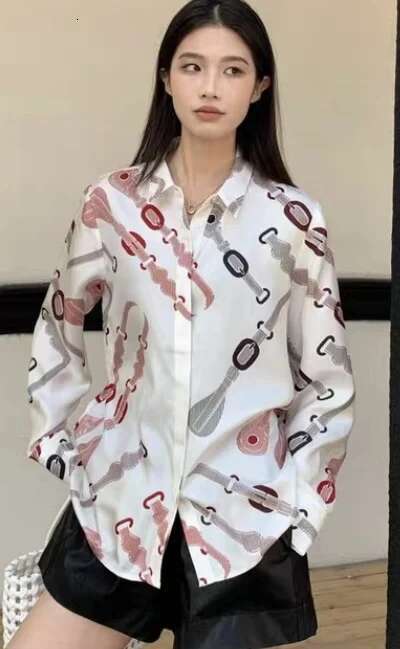 2024 Winter New 100% Silk New Arrival Long Sleeve Print Blouse Shirt Clothing For Women