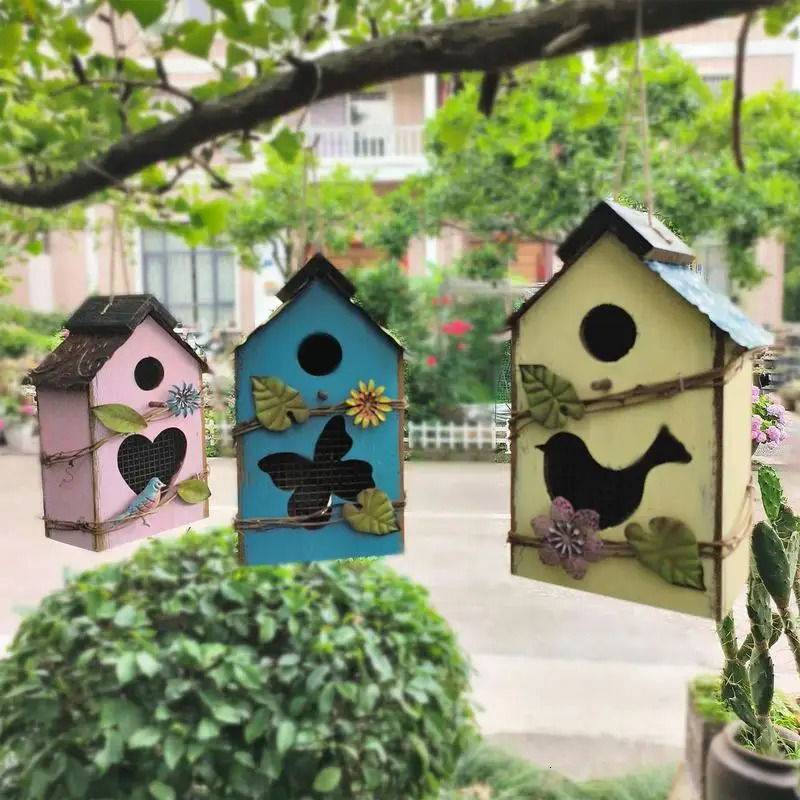 Wooden Birdhouse Hangable Sturdy Bird Houses Multifunctional Protective Bird Cage For Outside Garden Decor 250206