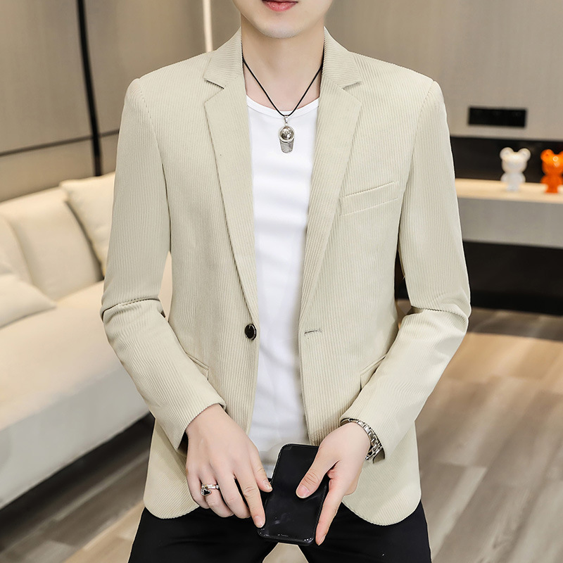 T212Stylish Men's White Corduroy Blazer - Comfortable Casual Wear