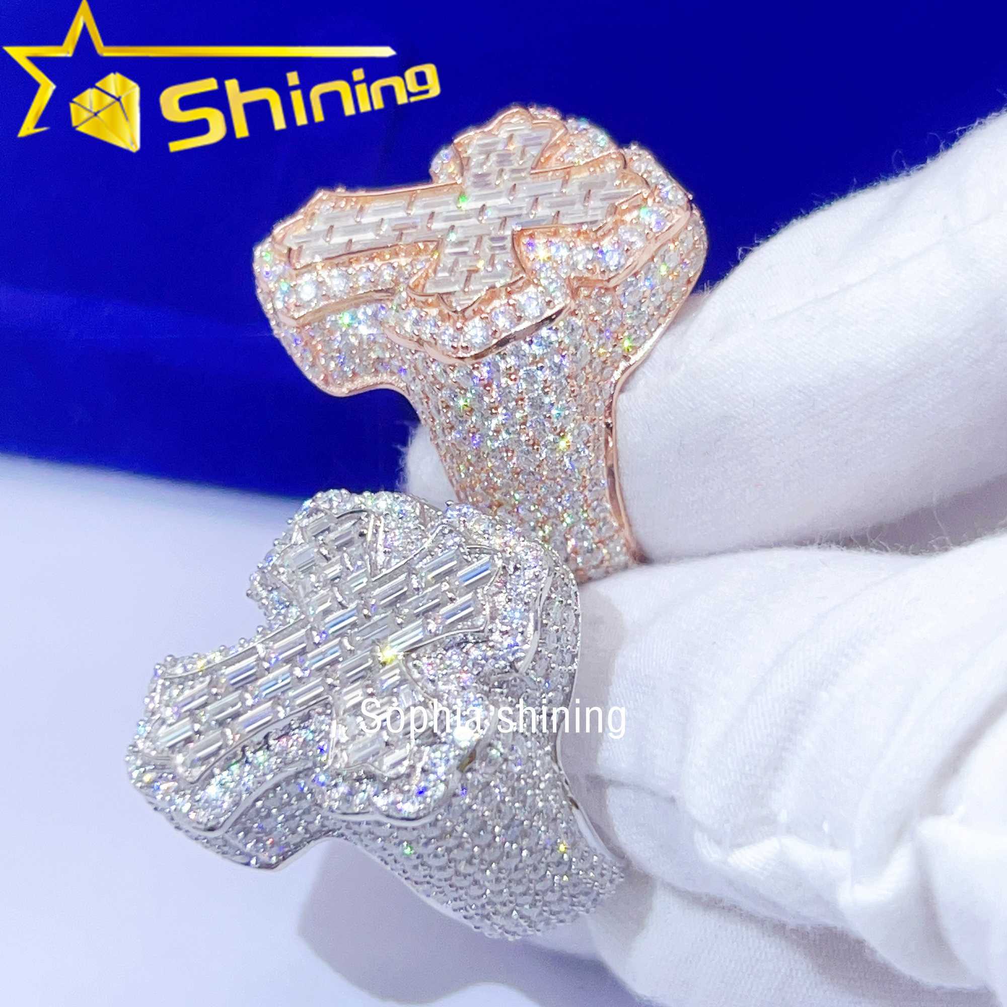 Ready to Ship Sterling Silver S925 Fine Jewelry Cross Design Hip Hop Ring Iced Out VVS Moissanite Diamond Men Ring