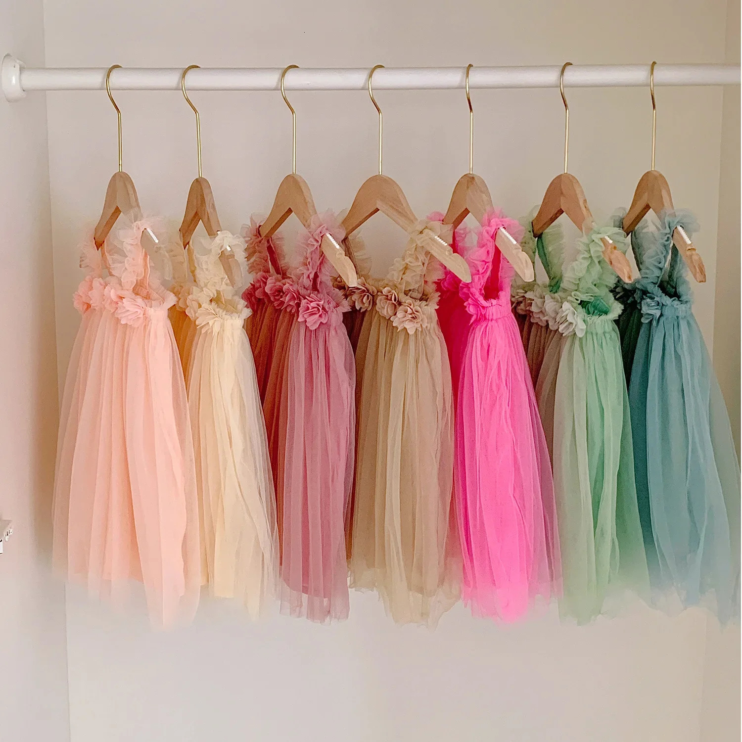Summer Kids Baby Girl Tulle Mesh Dress Flower Sling Sweet Children Solid Color Dresses for Girls Sundress Toddler Princess Dress 250213
