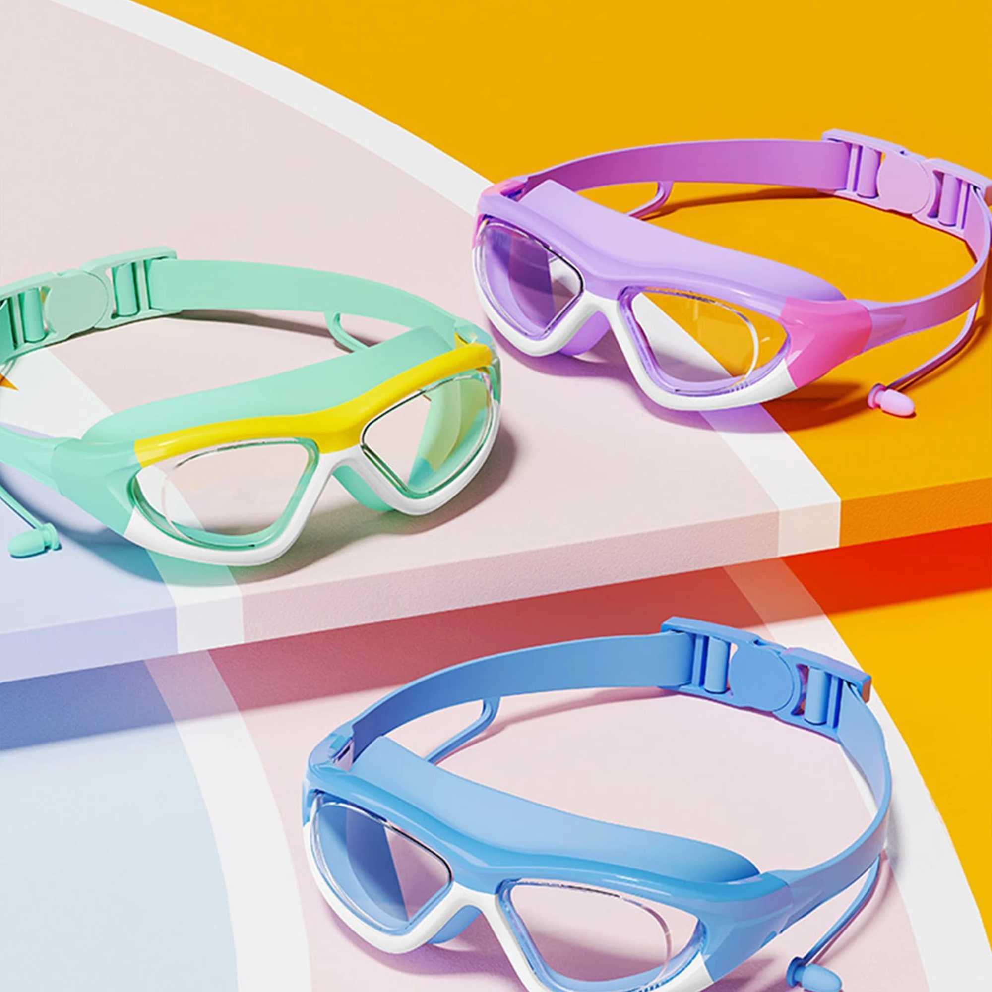 Childrens small frame swimming goggles with earplugs Childrens anti-fog swimming glasses Boys Girls Pool beach glasses Z250215