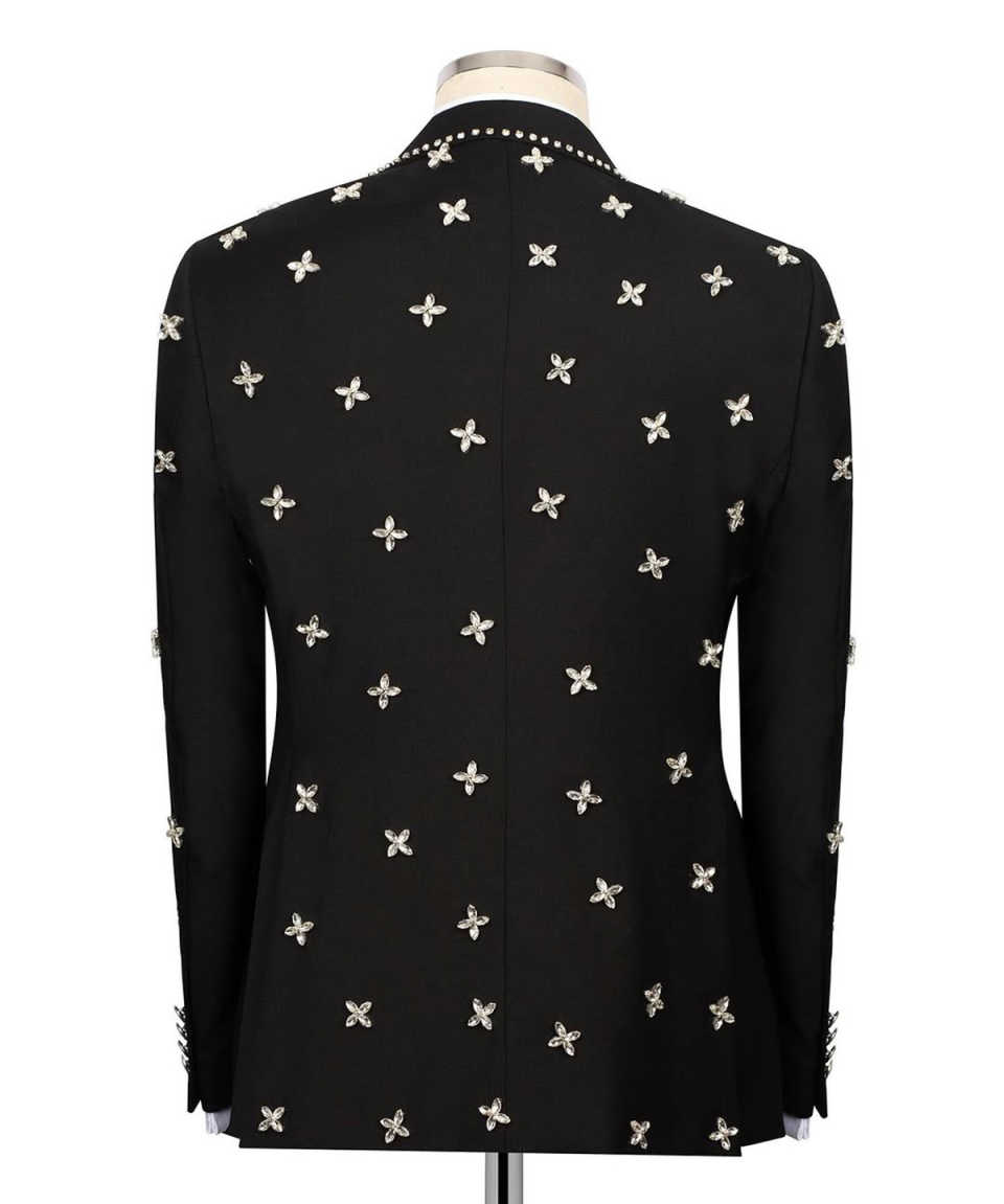 Gorgeous Wedding Tuxedos Rhinestone Double Breasted Men Suit Peaked Lapel 2 Piece Set Jacket Pants Formal Blazers Customized